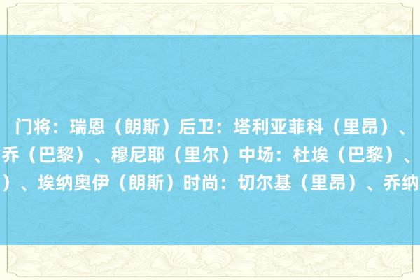 门将：瑞恩（朗斯）后卫：塔利亚菲科（里昂）、尤巴尔（欧塞尔）、帕乔（巴黎）、穆尼耶（里尔）中场：杜埃（巴黎）、若奥-内维斯（巴黎）、埃纳奥伊（朗斯）时尚：切尔基（里昂）、乔纳森-戴维（里尔）、登贝莱（巴黎）    欧洲买球站体育信息